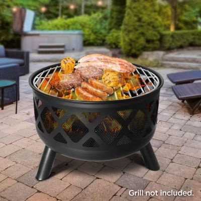 Image showing  24 in. Outdoor Cross-Woven Steel Wood-Burning Fire Pit, Black