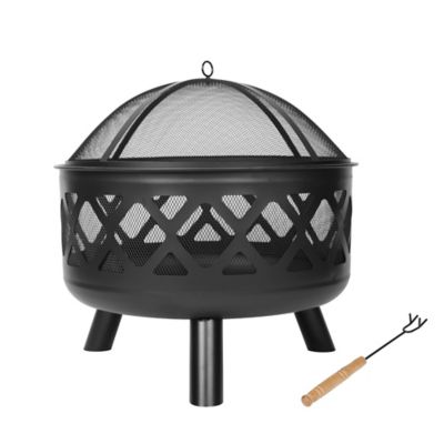 Image showing  24 in. Outdoor Cross-Woven Steel Wood-Burning Fire Pit, Black