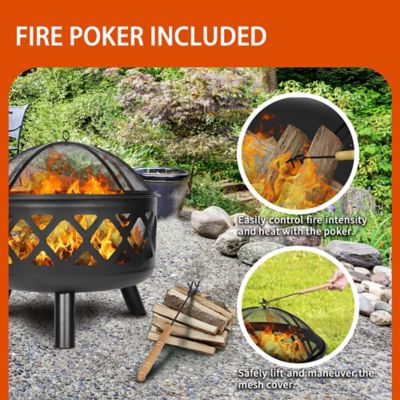 Image showing  24 in. Outdoor Cross-Woven Steel Wood-Burning Fire Pit, Black