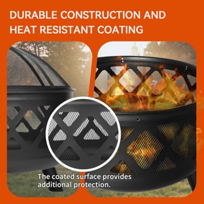 Image showing  24 in. Outdoor Cross-Woven Steel Wood-Burning Fire Pit, Black