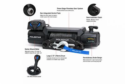 Image showing  Polestar 10000 lb. Electric Winch with Wired Remote-Synthetic Rope, 1/3 in. x 82 ft.