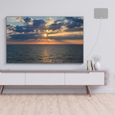 Image showing  Leaf Ultra-Thin Indoor TV Antenna, 40Mi Range, UHF VHF Multi-Directional, 4K/8K UHD, with 12 ft. Cable (Warm Grey)