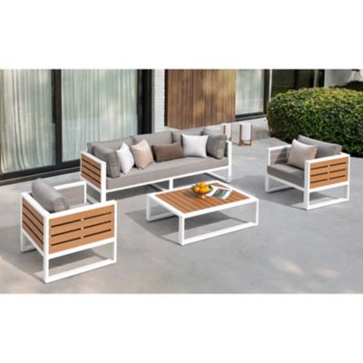 Image showing  Outdoor All-Aluminum Coffee Table With Imitation Wood Tabletop