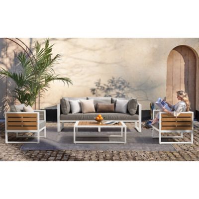 Image showing  Outdoor All-Aluminum Coffee Table With Imitation Wood Tabletop
