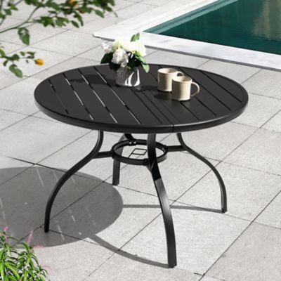 Image showing  41 in. Round Metal Patio Dining Table with Umbrella Hole