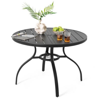 Image showing  41 in. Round Metal Patio Dining Table with Umbrella Hole