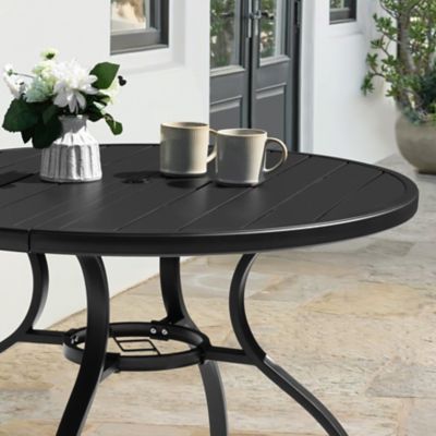 Image showing  41 in. Round Metal Patio Dining Table with Umbrella Hole