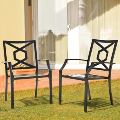 Image showing  Outdoor Iron Chair Set of 4, Powder-Coated Finish, Black