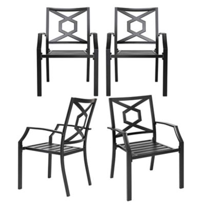 Image showing  Outdoor Iron Chair Set of 4, Powder-Coated Finish, Black