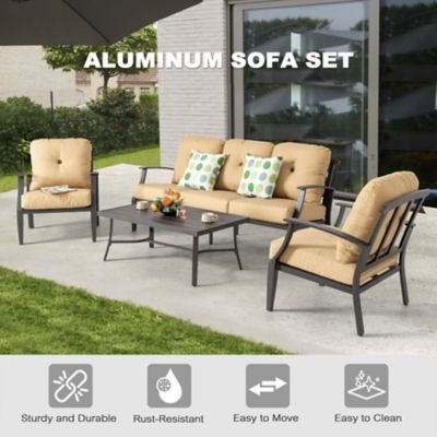 Image showing 6 th Nuu Garden 4 pc. Patio Conversation Set With Cushions, Aluminum Frame, Ginger
