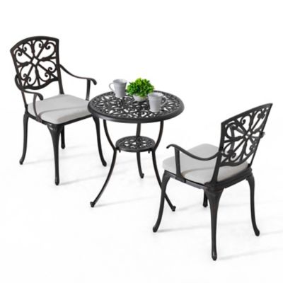 Image showing  Outdoor 3 pc. Bistro Set With Umbrella Hole And Cushions