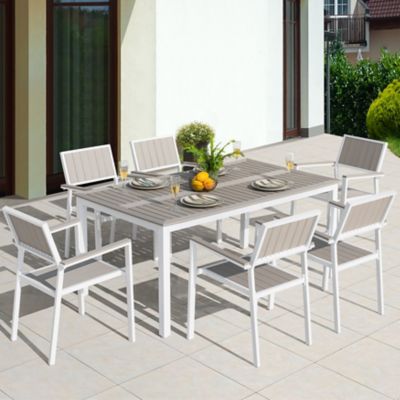 Image showing  Patio 7 pc. Iron Dinging Set With Plastic Wood Chair