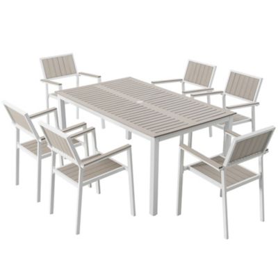 Image showing  Patio 7 pc. Iron Dinging Set With Plastic Wood Chair