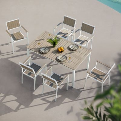 Image showing  Patio 7 pc. Iron Dinging Set With Plastic Wood Chair