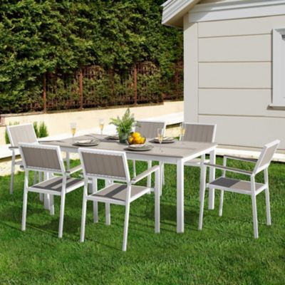 Image showing  Patio 7 pc. Iron Dinging Set With Plastic Wood Chair
