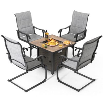 Image showing  Outdoor 5 pc. Patio Metal Fire Pit Table Set With Textilene Dining Chairs