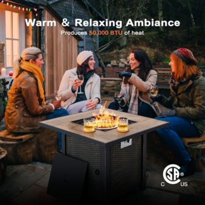 Image showing  Outdoor 5 pc. Patio Rattan Fire Pit Table With Textilene Swivel Chairs Set