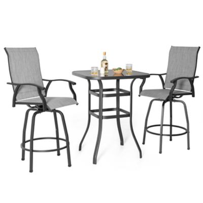 Image showing  Outdoor 3 pc. Textilene Bar Set, Swivel Bar Stools And Bar Table