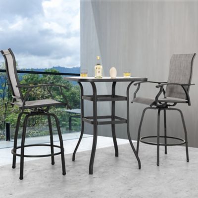 Image showing  Outdoor 3 pc. Textilene Bar Set, Swivel Bar Stools And Bar Table