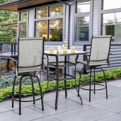 Image showing  Outdoor 3 pc. Textilene Bar Set, Swivel Bar Stools And Bar Table