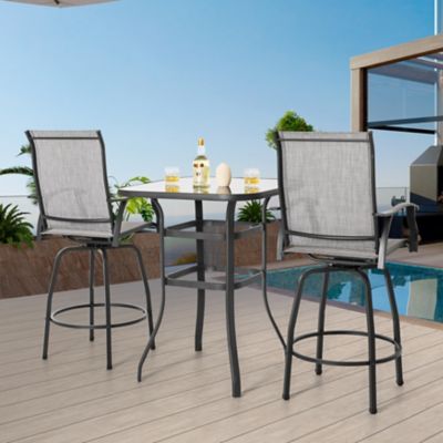 Image showing  Outdoor 3 pc. Textilene Bar Set, Swivel Bar Stools And Bar Table