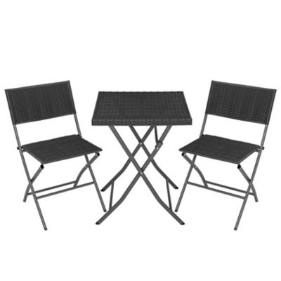 Image showing  Outdoor 3 pc. Folding Bistro Set, Waterproof PP Rattan Table And Chairs