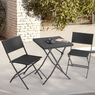 Image showing  Outdoor 3 pc. Folding Bistro Set, Waterproof PP Rattan Table And Chairs