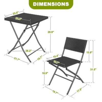 Image showing 5 th Nuu Garden Outdoor 3 pc. Folding Bistro Set, Waterproof PP Rattan Table And Chairs