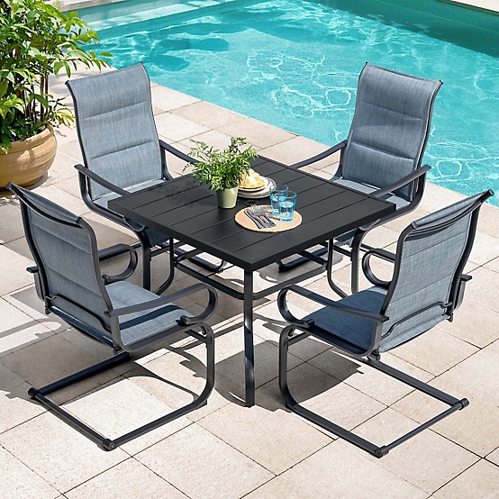 folding patio set with umbrella 6-Piece Dining w/ 4 Chairs & Folding chairs offer convenient storage and portability Nuu Garden 5 pc. Patio