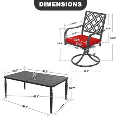 Image showing  7-Piece Metal Patio Dining Set with Umbrella Hole, Swivel Chairs and Cushions