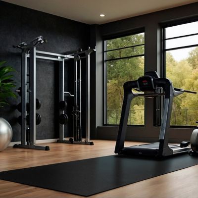 Image showing 9 th Ackland 48 x 96in. Black Rubber Utility Mat, Slip-Resistant, 0.24 in. Thick for Garages, Gyms, Workshops, Stalls and More