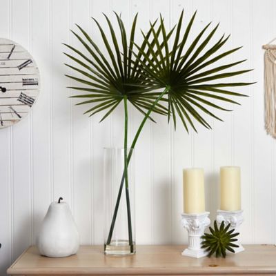 Image showing  49 in. Artificial Fan Palm Arrangement in Glass Vase
