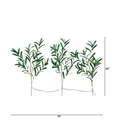 Image showing  23 in. Pre-Lit Artificial Olive Branch Stems with 30 Warm White LED Lights, 3 pc.