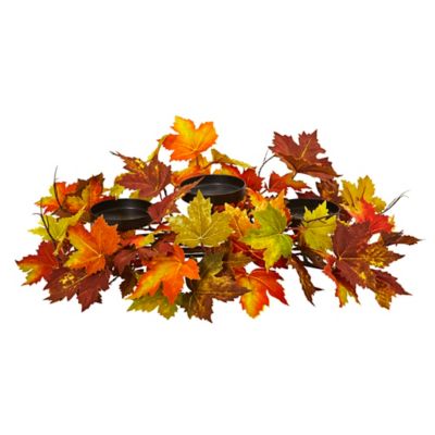 Nearly Natural Artificial 22 in. Maple Leaf Arrangement Candelabrum