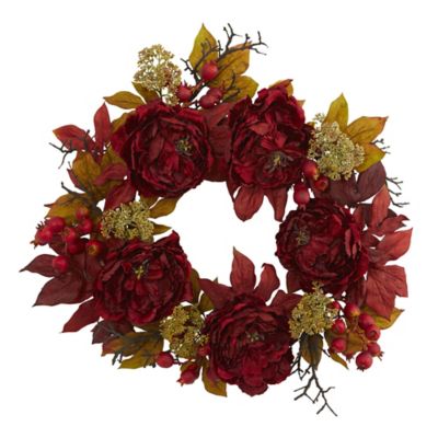 Nearly Natural Artificial 24 in. Peony Sedum Wreath
