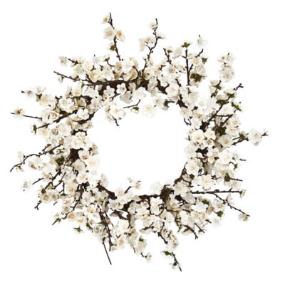 Nearly Natural 24 in. Artificial Plum Blossom Wreath