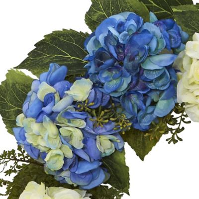 Image showing  24 in. Artificial Hydrangea Wreath, White/Blue