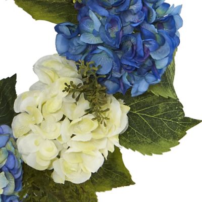 Image showing  24 in. Artificial Hydrangea Wreath, White/Blue