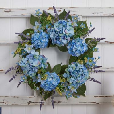 Image showing  24 in. Artificial Hydrangea Wreath, Blue