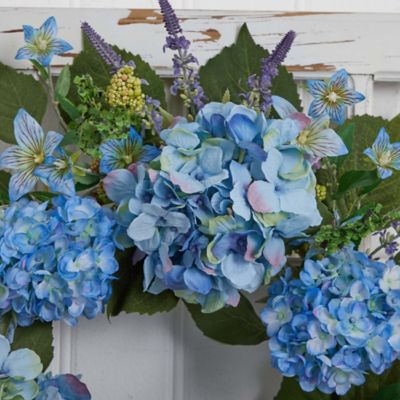 Image showing  24 in. Artificial Hydrangea Wreath, Blue