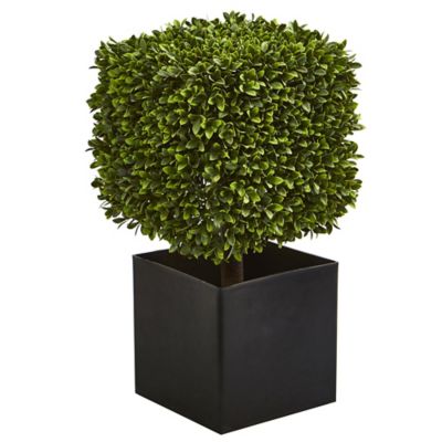 Nearly Natural 27 in. Artificial Boxwood Plant in Black Planter, Indoor/Outdoor