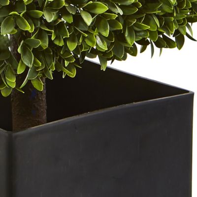 Image showing  27 in. Artificial Boxwood Plant in Black Planter, Indoor/Outdoor