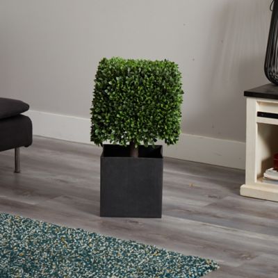 Image showing  27 in. Artificial Boxwood Plant in Black Planter, Indoor/Outdoor