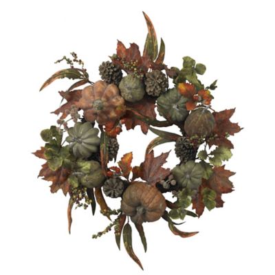 Nearly Natural 24 in. Artificial Pumpkin & Gourd Wreath