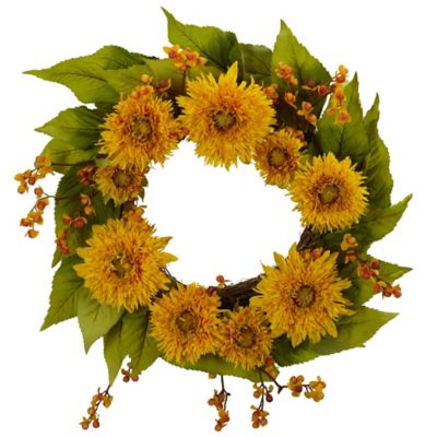 Nearly Natural 22 in. Artificial Golden Sunflower Wreath