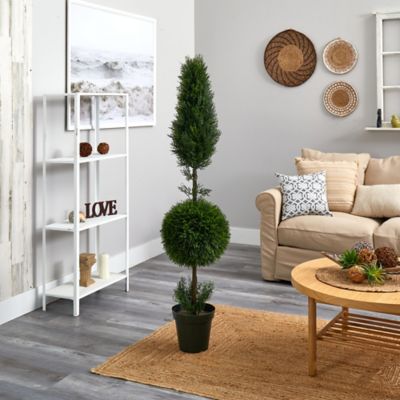 Image showing  5 ft. Artificial Cypress Ball and Cone Silk Tree, Indoor/Outdoor