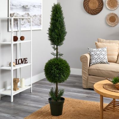 Image showing  5 ft. Artificial Cypress Ball and Cone Silk Tree, Indoor/Outdoor
