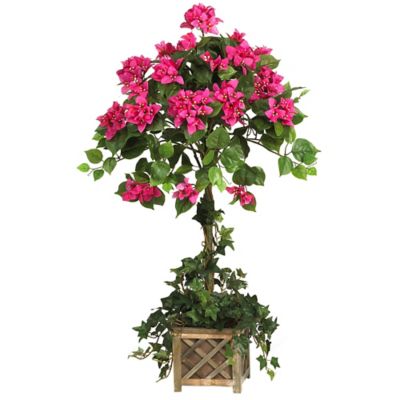 Nearly Natural 34 in. Artificial Bougainvillea Topiary with Wood Box