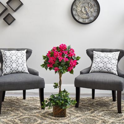 Image showing  34 in. Artificial Bougainvillea Topiary with Wood Box