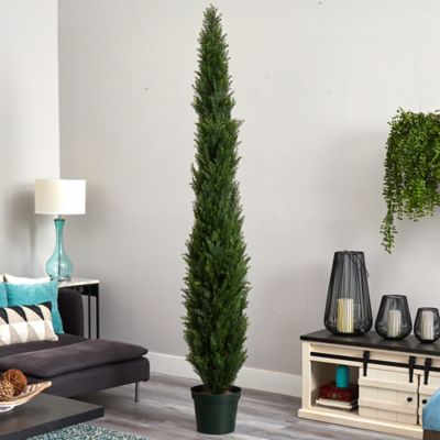 Image showing  8 ft. Artificial Mini Cedar Pine Tree with 4,249 Tips in 12 in. Artificial Pot, Two Tone Green